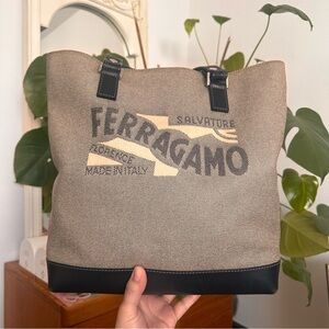 Salvatore Ferragamo Tan and Black tote Bag